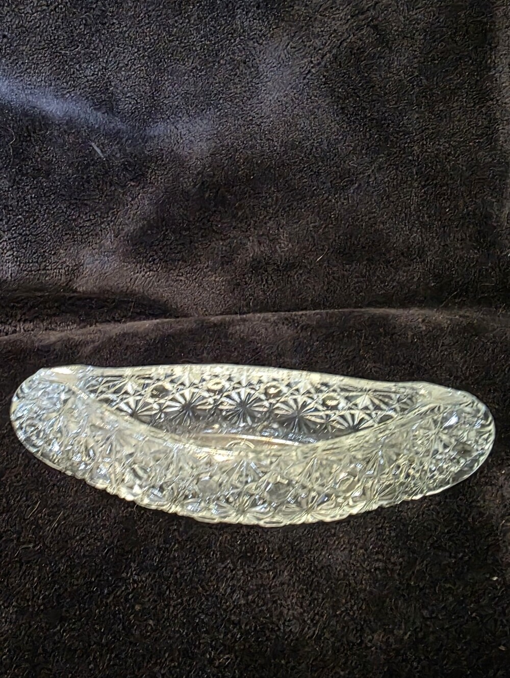 Vintage Fenton Daisy & Button Clear Pressed Glass Canoe Shaped Candle Holder 6"x